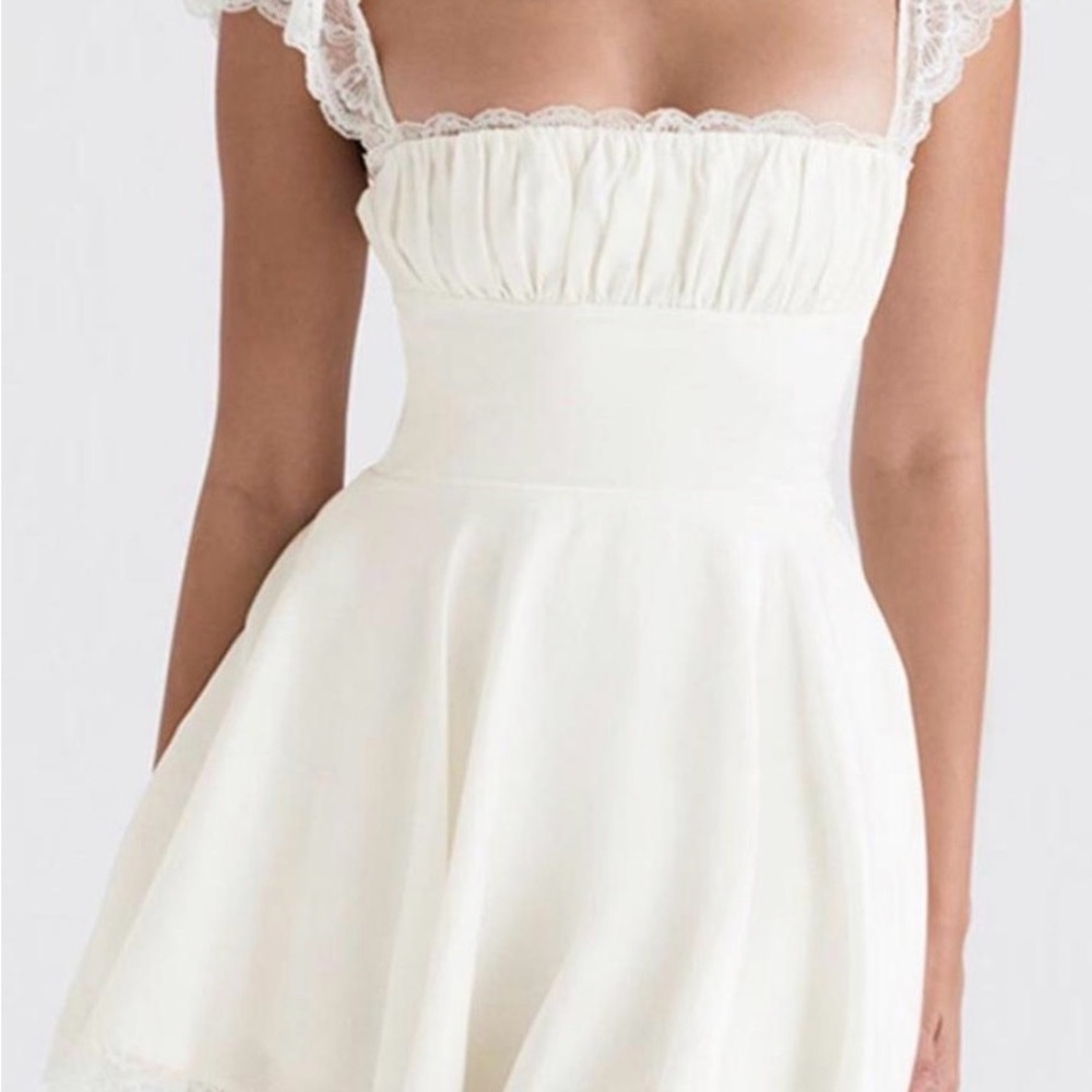 Elegant House of CB Cream Lace-Trimmed mini dress